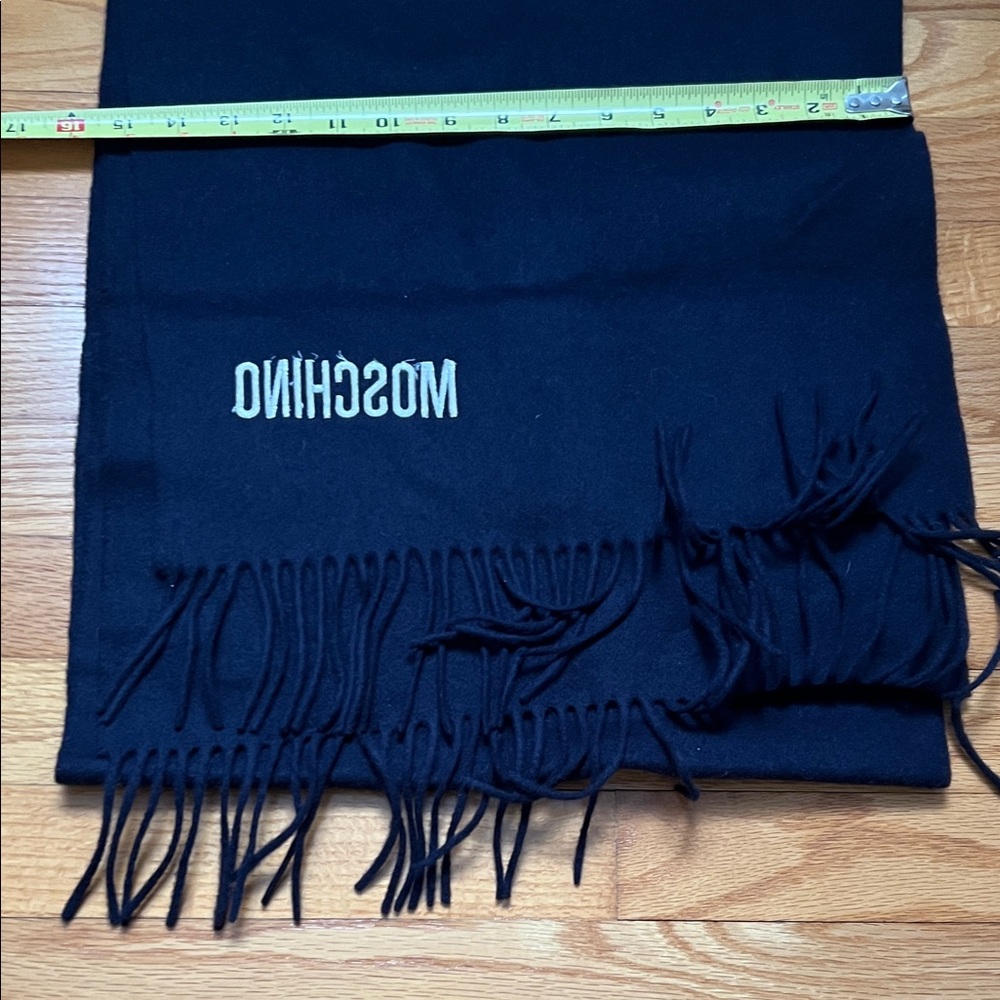 Moschino Black Logo Fringe Scarf